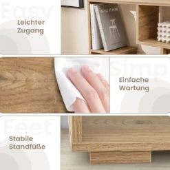 Modernes Bücherregal mit Offenen Ablagen & Kippschutz Geometrisches Mehrzweckregal Natur
