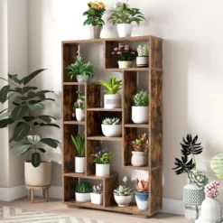 Modernes Bücherregal mit Offenen Ablagen & Kippschutz Geometrisches Mehrzweckregal Braun