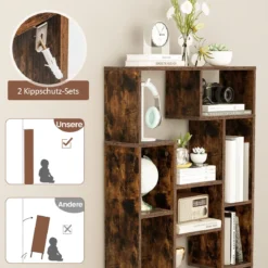 Modernes Bücherregal mit Offenen Ablagen & Kippschutz Geometrisches Mehrzweckregal Braun