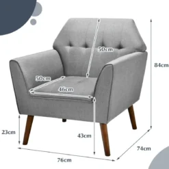 Modernes Einzelsofa Polstersessel mit Gummiholzbeinen Loungesessel mit Rückenlehne 76 x 74 x 84 cm Grau