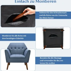 Modernes Einzelsofa Polstersessel mit Gummiholzbeinen Loungesessel mit Rückenlehne 76 x 74 x 84 cm Blau