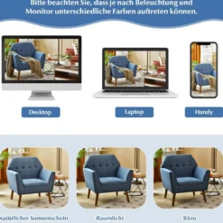 Modernes Einzelsofa Polstersessel mit Gummiholzbeinen Loungesessel mit Rückenlehne 76 x 74 x 84 cm Blau