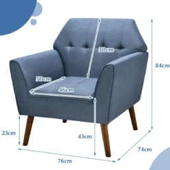 Modernes Einzelsofa Polstersessel mit Gummiholzbeinen Loungesessel mit Rückenlehne 76 x 74 x 84 cm Blau