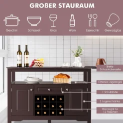 Modernes Esszimmerbuffet mit Kreuzförmigem Weinregal Offenem Regal 2 Schränken & Schublade Braun