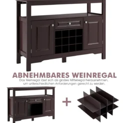 Modernes Esszimmerbuffet mit Kreuzförmigem Weinregal Offenem Regal 2 Schränken & Schublade Braun