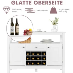 Modernes Esszimmerbuffet mit Kreuzförmigem Weinregal Offenem Regal 2 Schränken & Schublade Weiß