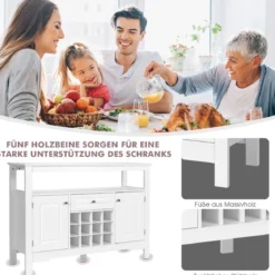 Modernes Esszimmerbuffet mit Kreuzförmigem Weinregal Offenem Regal 2 Schränken & Schublade Weiß