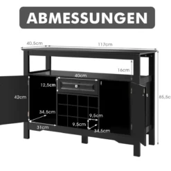 Modernes Esszimmerbuffet mit Weinregal und Schränken & Schublade 117 x 40,5 x 82,5 cm Schwarz