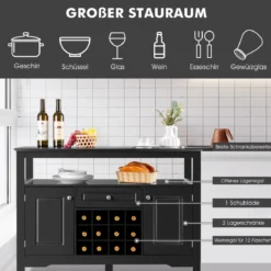 Modernes Esszimmerbuffet mit Weinregal und Schränken & Schublade 117 x 40,5 x 82,5 cm Schwarz