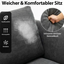 Modernes Sofa für 2 Personen Gepolstertes Zweiersofa 141 x 80 x 72 cm Grau