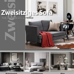 Modernes Sofa für 2 Personen Gepolstertes Zweiersofa 141 x 80 x 72 cm Grau