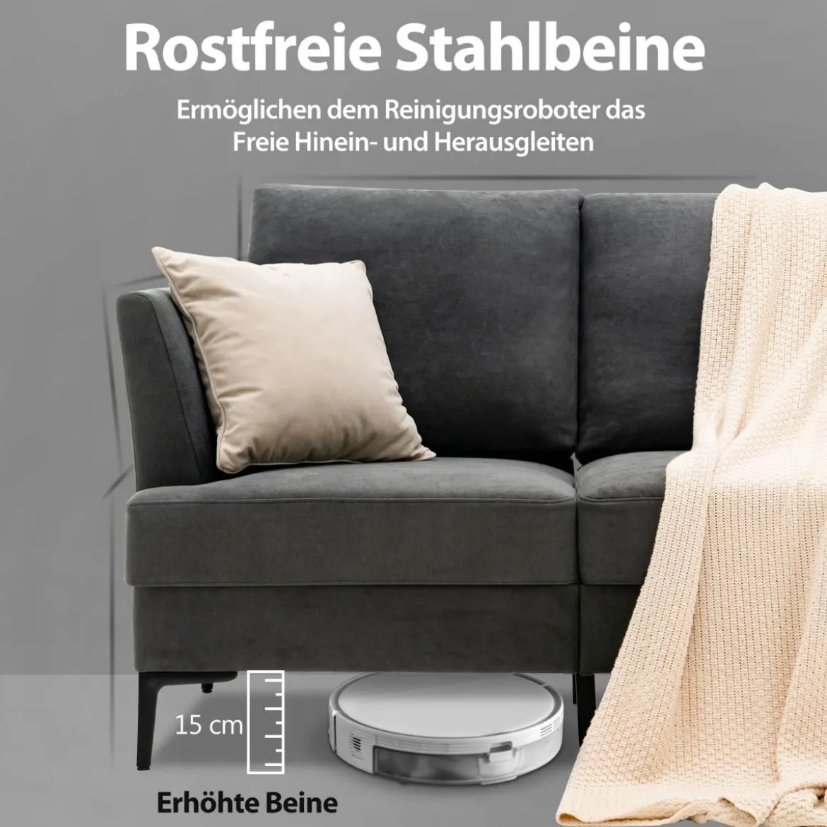 Modernes Sofa für 2 Personen Gepolstertes Zweiersofa 141 x 80 x 72 cm Grau