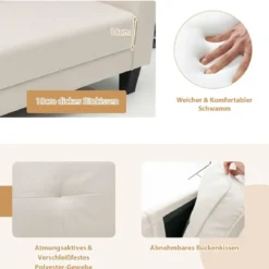 Modernes Sofa für 2-3 Personen mit 2 Abnehmbaren Rückenkissen 202 x 75 x 94 cm Beige
