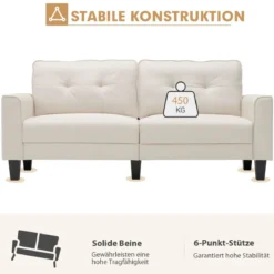 Modernes Sofa für 2-3 Personen mit 2 Abnehmbaren Rückenkissen 202 x 75 x 94 cm Beige