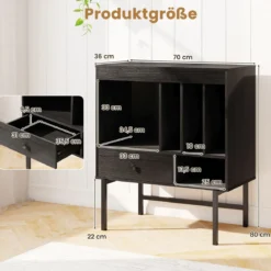 Modern Plattenspieler Ständer Vinylschrank mit Albumhaltern & Schublade Beistellschrank Schwarz