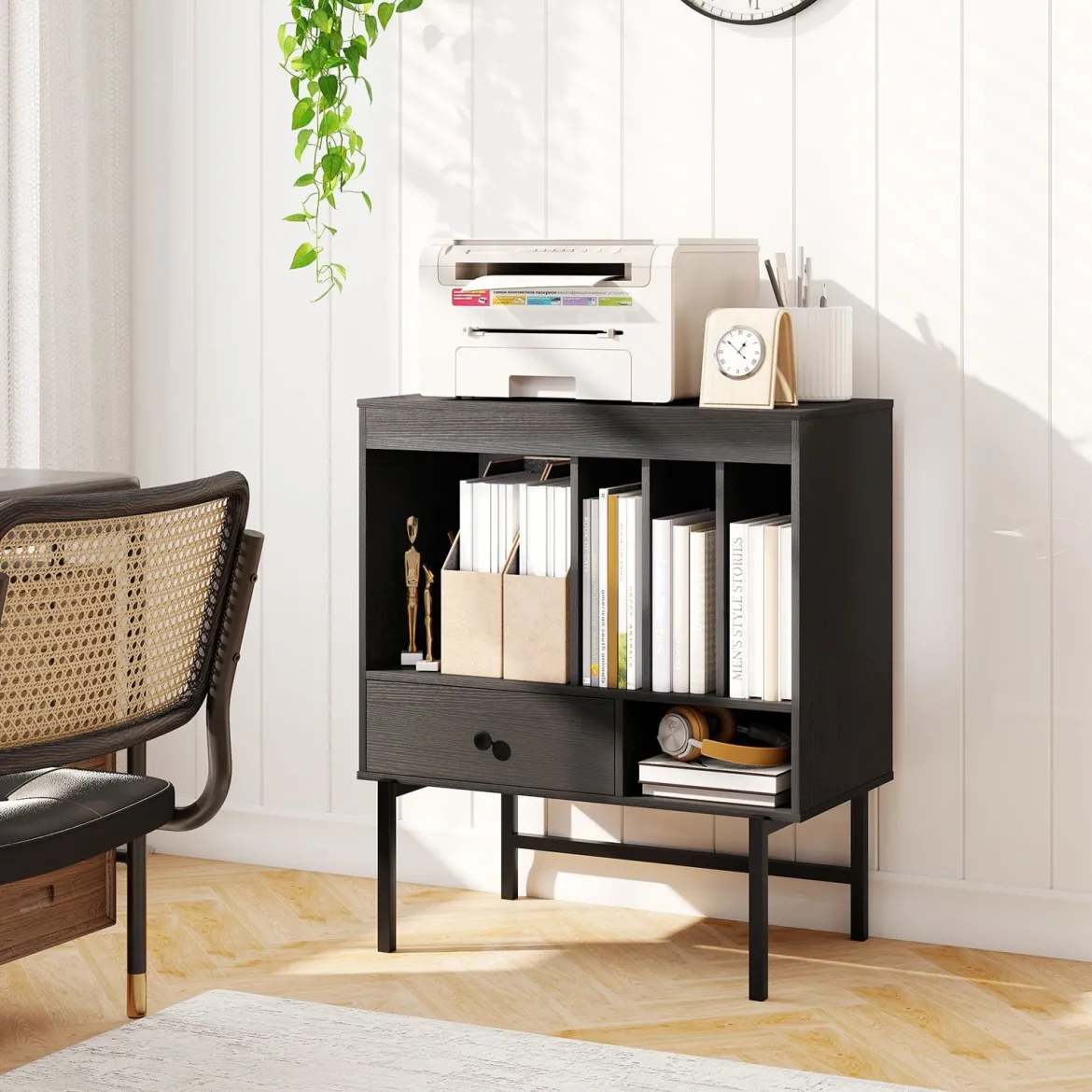 Modern Plattenspieler Ständer Vinylschrank mit Albumhaltern & Schublade Beistellschrank Schwarz