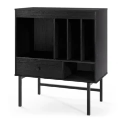 Modern Plattenspieler Ständer Vinylschrank mit Albumhaltern & Schublade Beistellschrank Schwarz