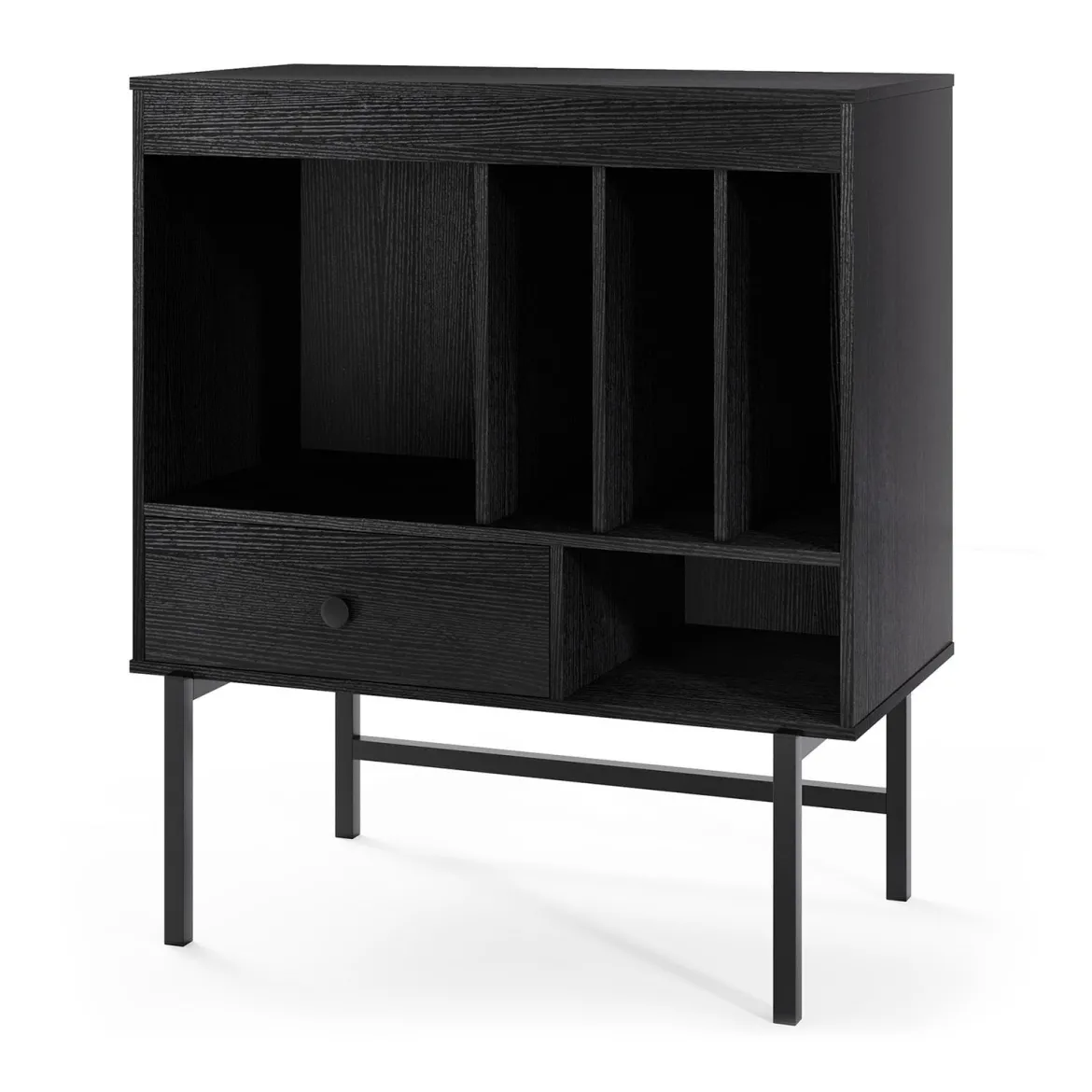 Modern Plattenspieler Ständer Vinylschrank mit Albumhaltern & Schublade Beistellschrank Schwarz