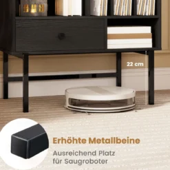 Modern Plattenspieler Ständer Vinylschrank mit Albumhaltern & Schublade Beistellschrank Schwarz