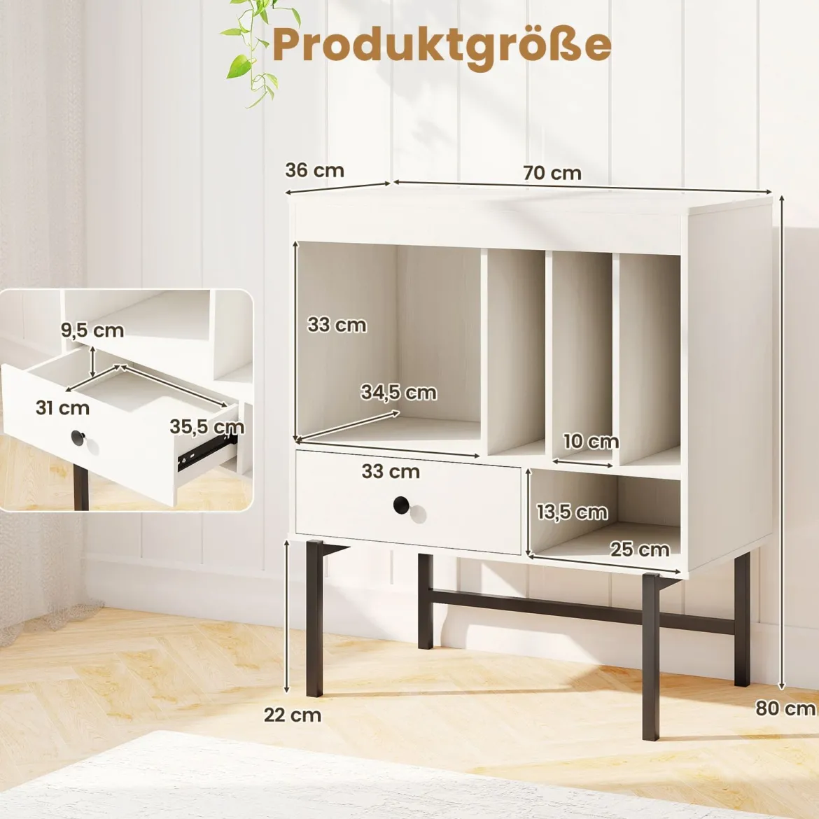 Modern Plattenspieler Ständer Vinylschrank mit Albumhaltern & Schublade Beistellschrank Weiß