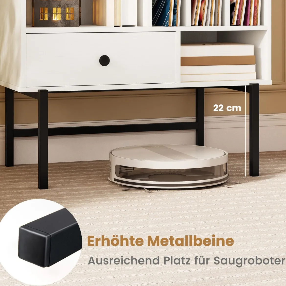 Modern Plattenspieler Ständer Vinylschrank mit Albumhaltern & Schublade Beistellschrank Weiß