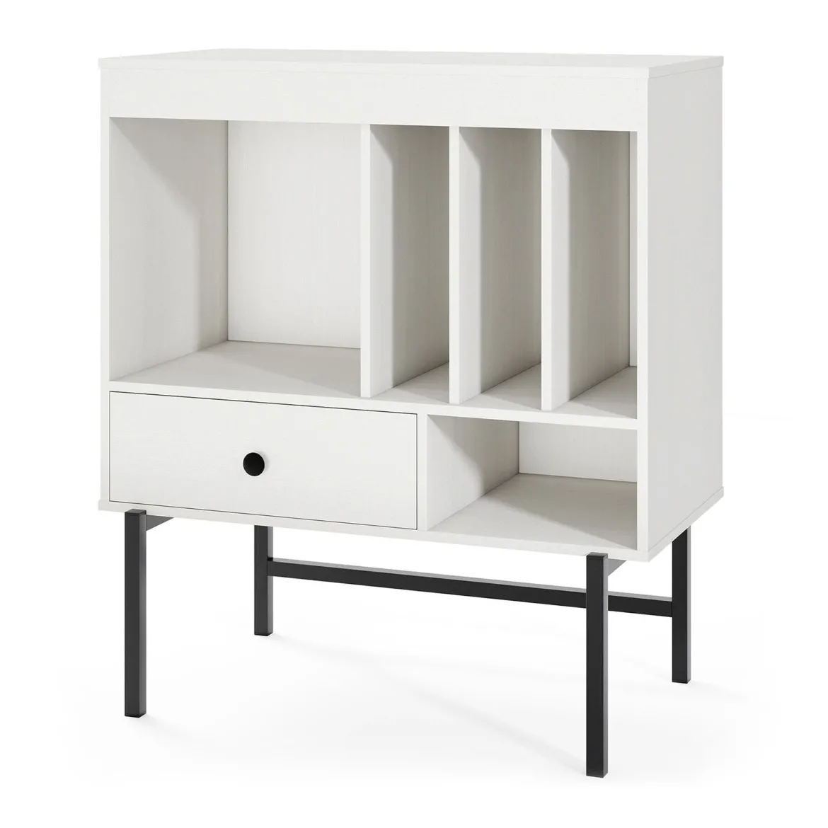Modern Plattenspieler Ständer Vinylschrank mit Albumhaltern & Schublade Beistellschrank Weiß