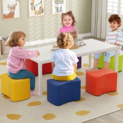 Modulare Hocker für Kinder 6 Schmetterlingshocker mit abnehmbarem Bezug aus Kunstleder Bunt