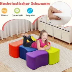 Modulare Hocker für Kinder 6 Schmetterlingshocker mit abnehmbarem Bezug aus Kunstleder Bunt