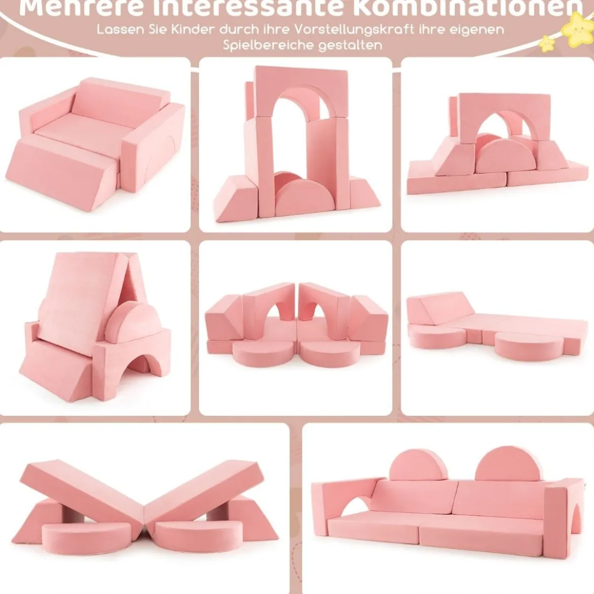 Modulares Kindersofa Spielsofa Modulsofa mit abnehmbarem Bezug 105,5 x 101 x 48 cm Rosa