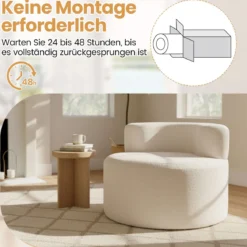 Mondförmiger Einzelsofa mit Weichem Teddyfleece Füllung & Gewölbter Rückenlehne Sitzsackstuhl Beige