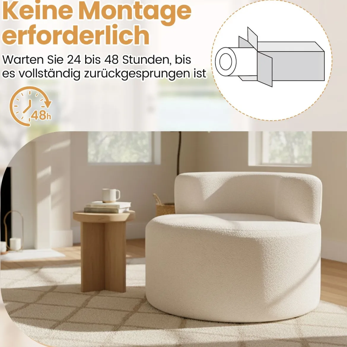 Mondförmiger Einzelsofa mit Weichem Teddyfleece Füllung & Gewölbter Rückenlehne Sitzsackstuhl Beige