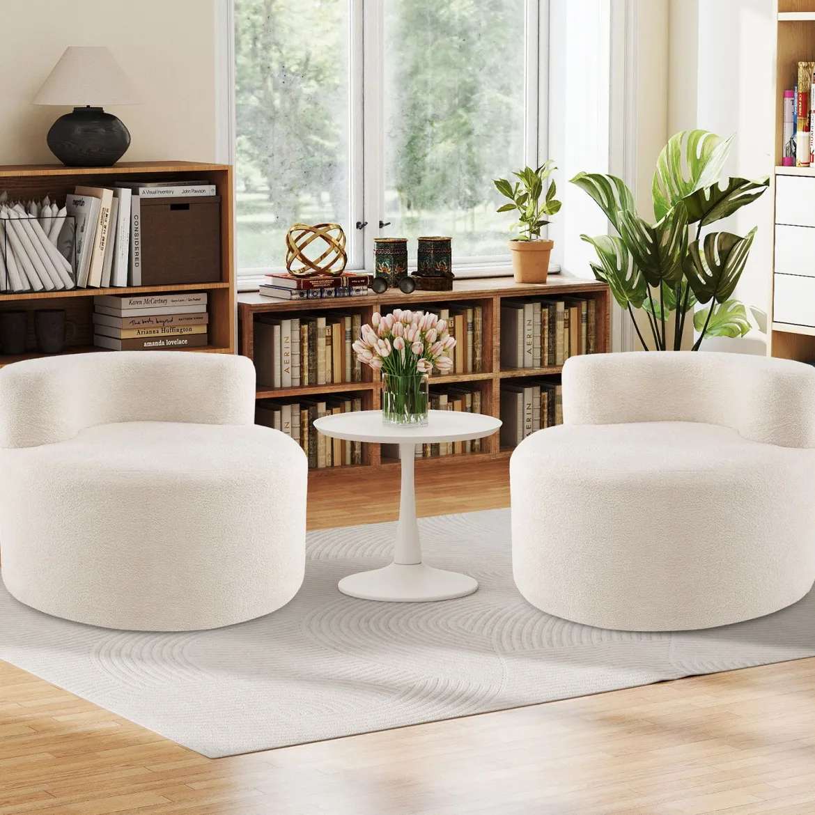 Mondförmiger Einzelsofa mit Weichem Teddyfleece Füllung & Gewölbter Rückenlehne Sitzsackstuhl Beige