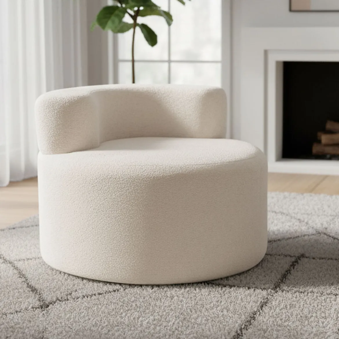 Mondförmiger Einzelsofa mit Weichem Teddyfleece Füllung & Gewölbter Rückenlehne Sitzsackstuhl Beige