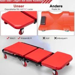 Montageliege 2-in-1 Klappbare Werkstattliege 93 x 42 x 14,5 cm Schwarz + Rot