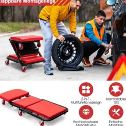 Montageliege 2-in-1 Klappbare Werkstattliege 93 x 42 x 14,5 cm Schwarz + Rot