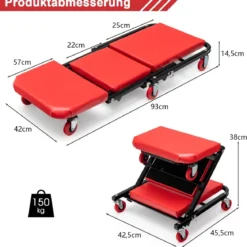 Montageliege 2-in-1 Klappbare Werkstattliege 93 x 42 x 14,5 cm Schwarz + Rot