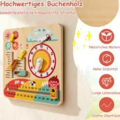 Montessori Holzspielzeug für Kleinkinder Pädagogische Lernuhr Täglicher Kinderkalender