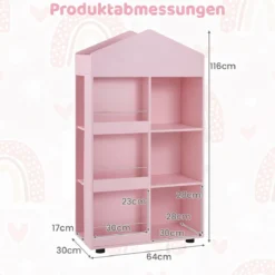 Montessori Kinderregal 116cm Bücherregal Kinder Holz & Spielzeugaufbewahrung Rosa