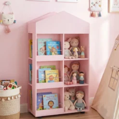Montessori Kinderregal 116cm Bücherregal Kinder Holz & Spielzeugaufbewahrung Rosa
