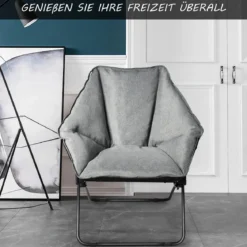 Moon Chair Gepolsterte Klappstuhl Campingstuhl Mondstuhl faltbar Klappsessel 85 x 78 x 87 cm Grau