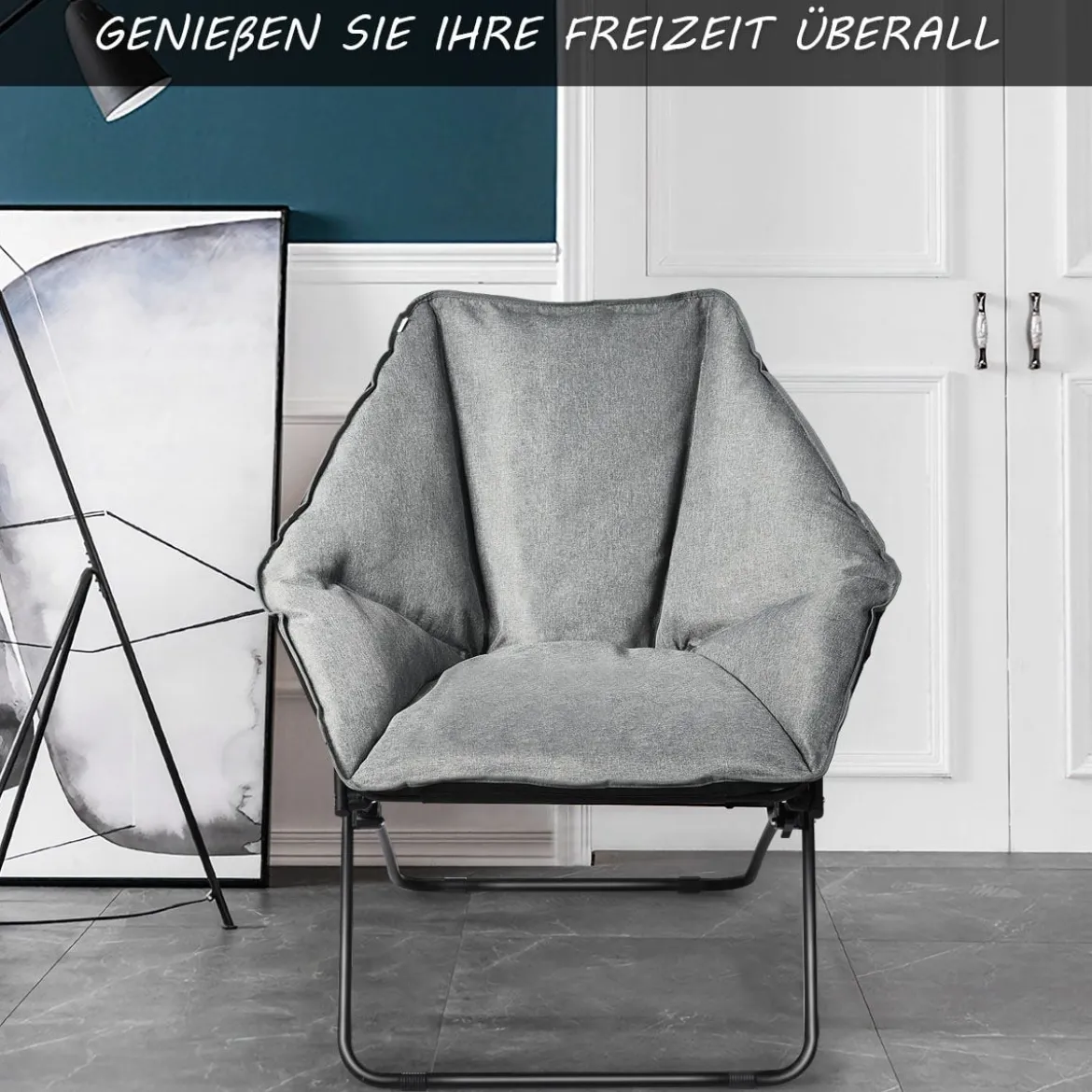 Moon Chair Gepolsterte Klappstuhl Campingstuhl Mondstuhl faltbar Klappsessel 85 x 78 x 87 cm Grau