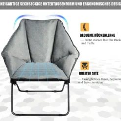 Moon Chair Gepolsterte Klappstuhl Campingstuhl Mondstuhl faltbar Klappsessel 85 x 78 x 87 cm Grau