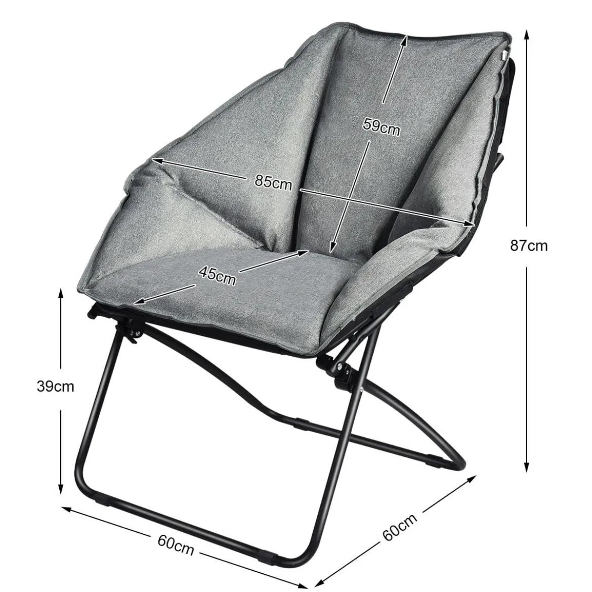 Moon Chair Gepolsterte Klappstuhl Campingstuhl Mondstuhl faltbar Klappsessel 85 x 78 x 87 cm Grau
