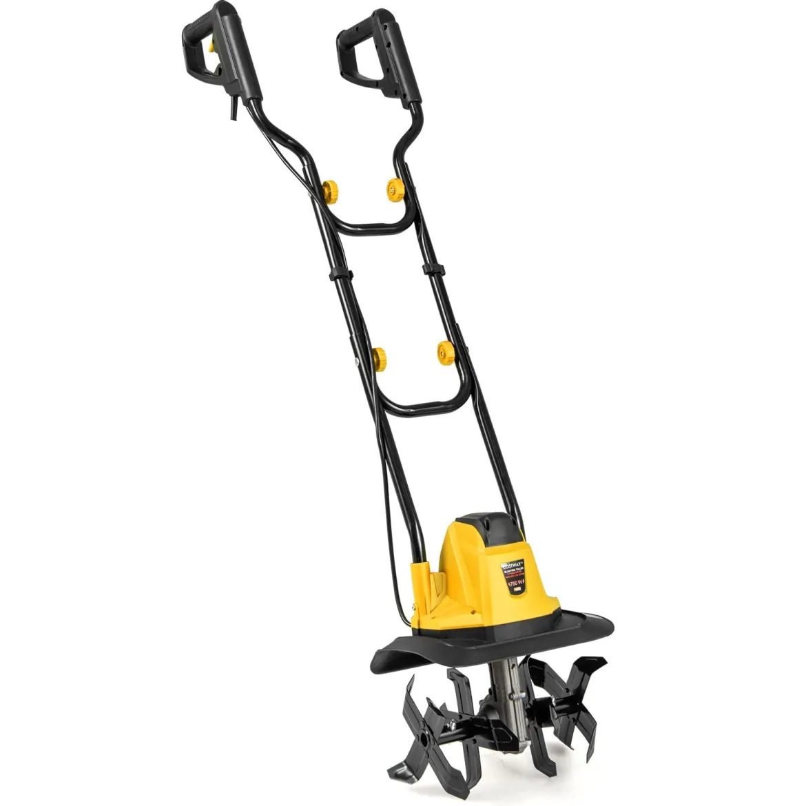 Motorhacke elektrisch 750W | Arbeitsbreite 32 cm | Arbeitstiefe 22 cm | 380 U/min Elektro Bodenhacke mit Schutzschalter 32,5 x 24 x 138 cm Gelb