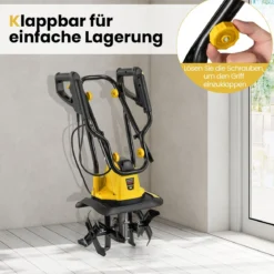 Motorhacke elektrisch 750W | Arbeitsbreite 32 cm | Arbeitstiefe 22 cm | 380 U/min Elektro Bodenhacke mit Schutzschalter 32,5 x 24 x 138 cm Gelb