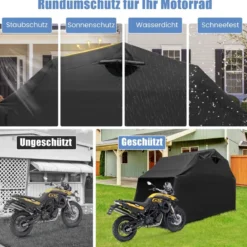 Motorrad Abdeckplane aus Oxford-Stoff mit Metallrahmen Wasserdicht Winterfest 345 x 137 x 190 cm