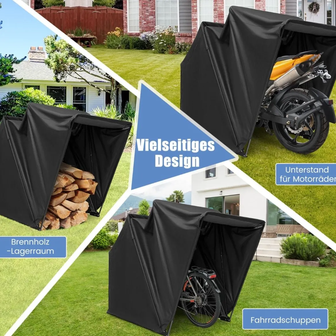 Motorrad Abdeckplane aus Oxford-Stoff mit Metallrahmen Wasserdicht Winterfest 345 x 137 x 190 cm