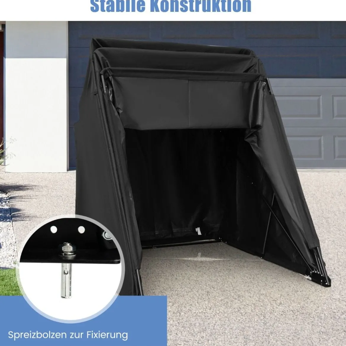 Motorrad Abdeckplane aus Oxford-Stoff mit Metallrahmen Wasserdicht Winterfest 345 x 137 x 190 cm