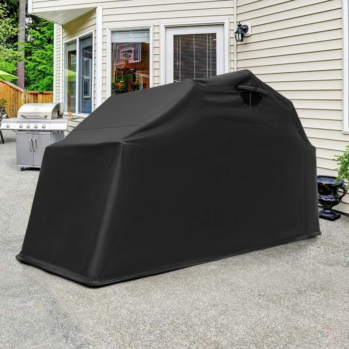 Motorrad Abdeckplane aus Oxford-Stoff mit Metallrahmen Wasserdicht Winterfest 345 x 137 x 190 cm