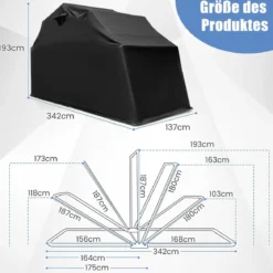 Motorrad Abdeckplane aus Oxford-Stoff mit Metallrahmen Wasserdicht Winterfest 345 x 137 x 190 cm
